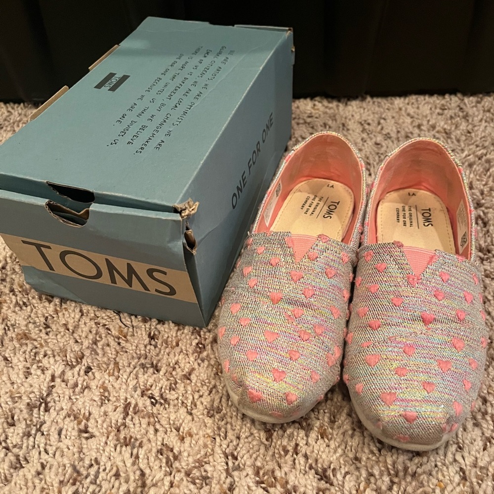 TOMS Gray and Pink Moccasins Slip-On Shoes
